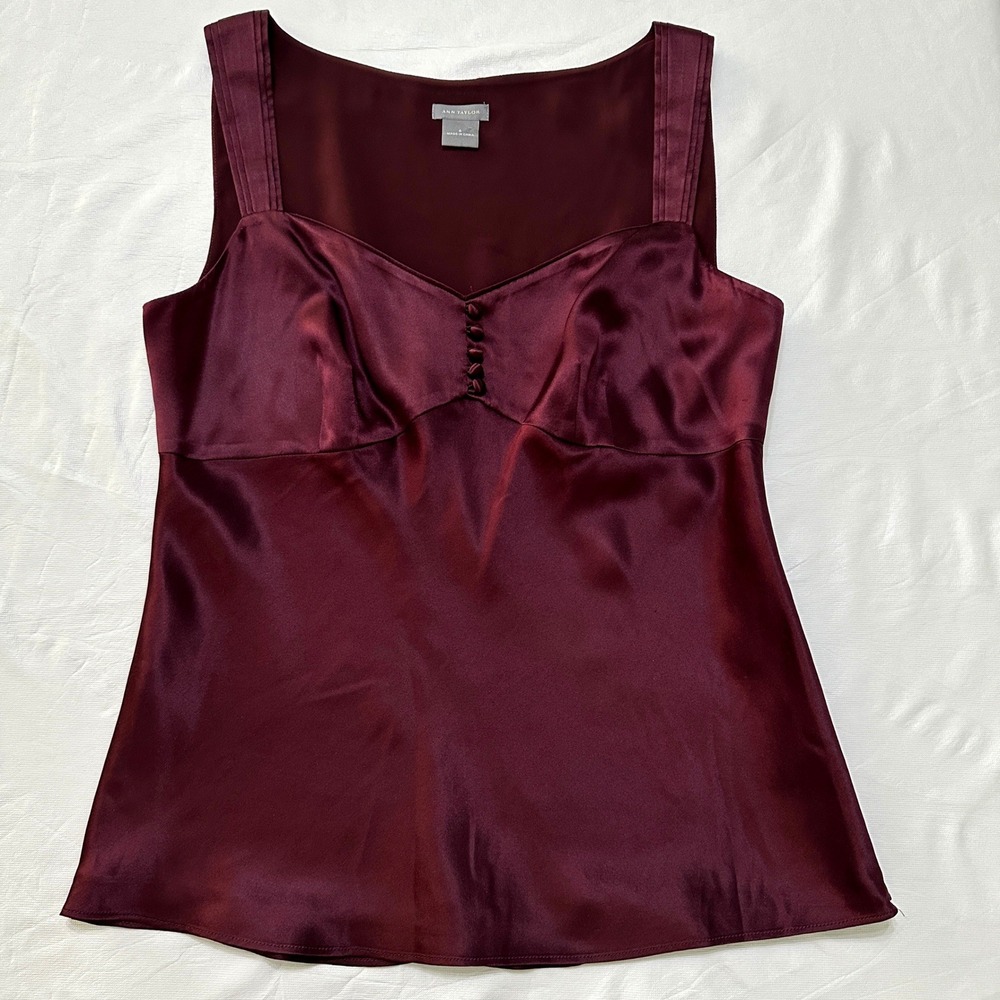 Ann Taylor Camisole Top Womens 6 Burgundy Satin Poetcore Dark Romantic Coquette - Picture 12 of 13